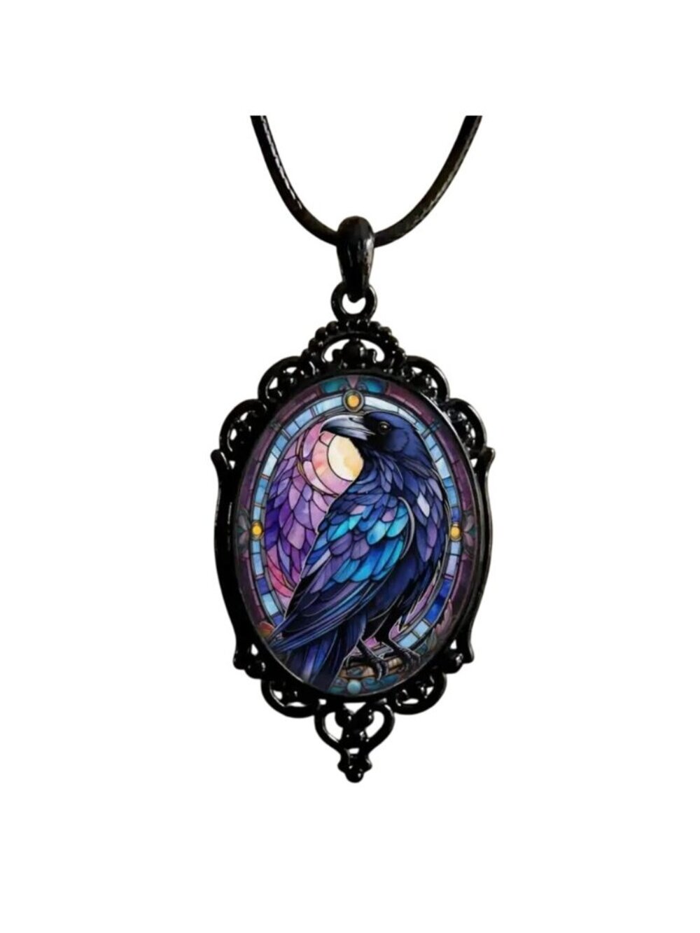 Gothic Raven Pendant Necklace Black Blue Purple